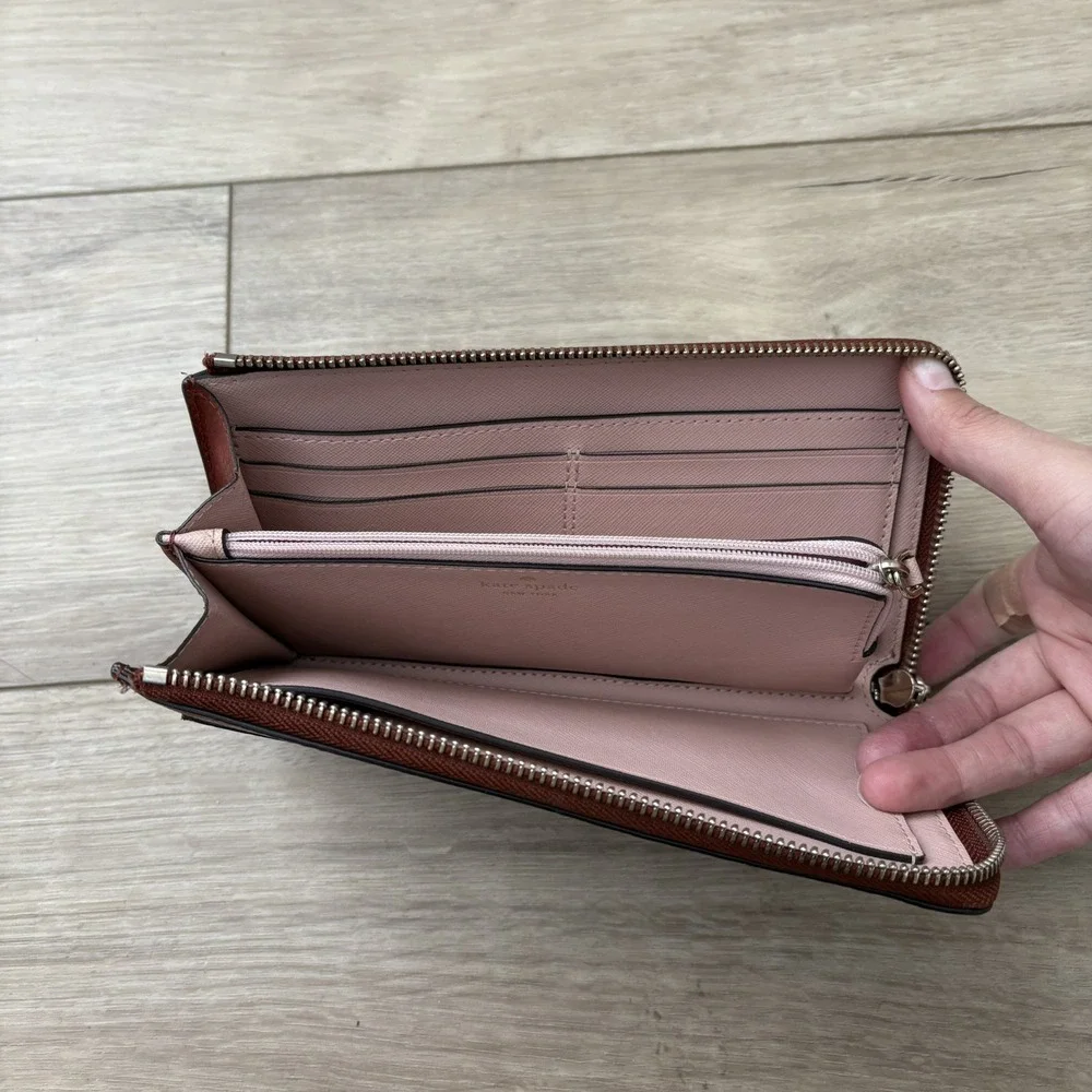 Kate‎ Spade Chestnut Brown Pebbled Leather Eva L Zip Continental Wallet Clutch